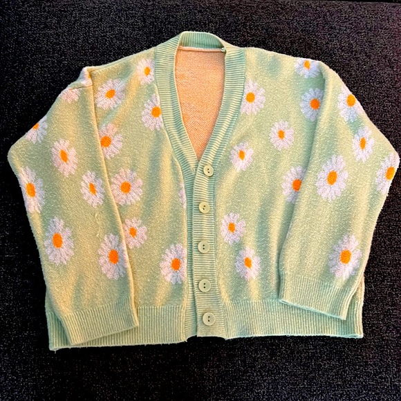 SHEIN | Sweaters | Green Cardigan W White Flowers | Poshmark